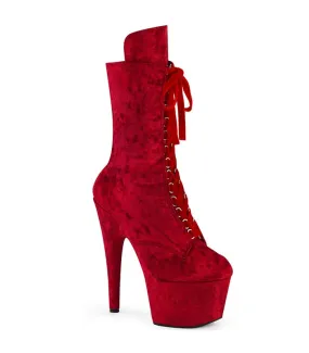 ADORE-1045VEL Plateau Stiefeletten - Rot Velour | Pleaser 