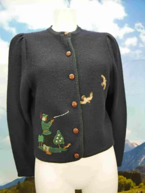 Astrifa schwarze Strickjacke mit Jagdmotiv bezaubernde Trachtenjacke Jacke Gr.44