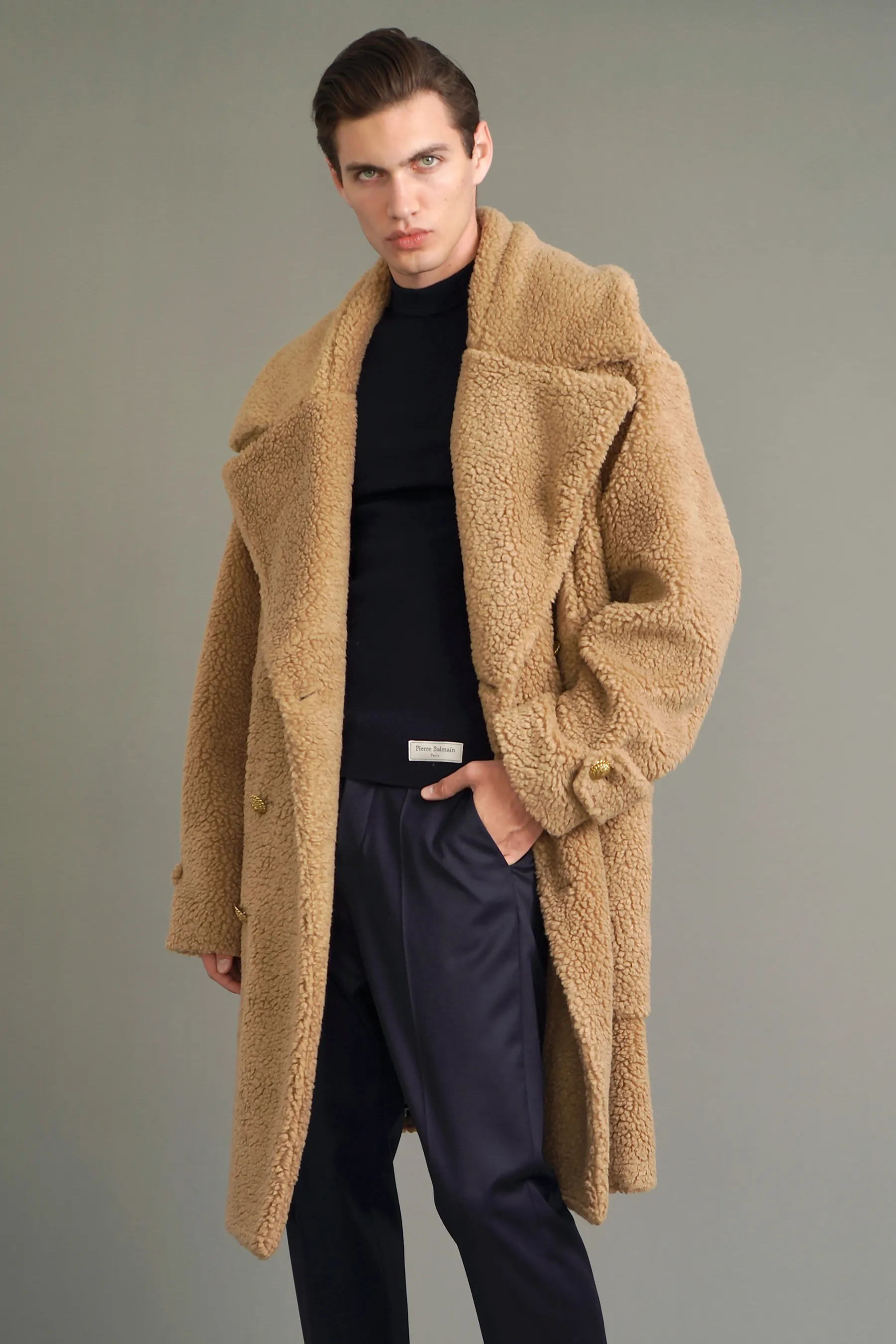 BALMAIN Double-Breasted Faux Fur Coat  
