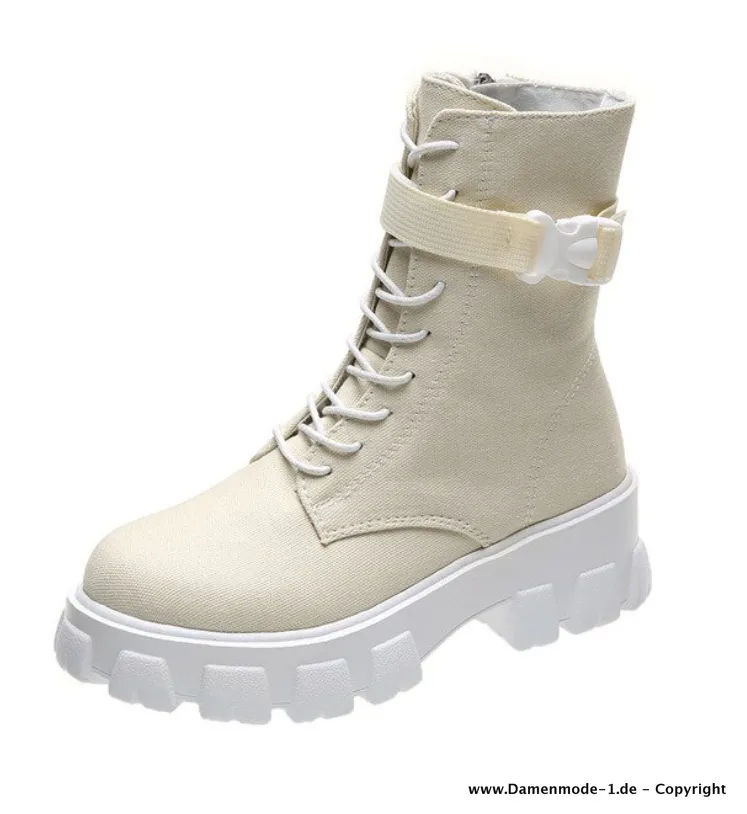 Bequeme Plateau Winter Stiefeletten 2023 mit Zipper in Beige