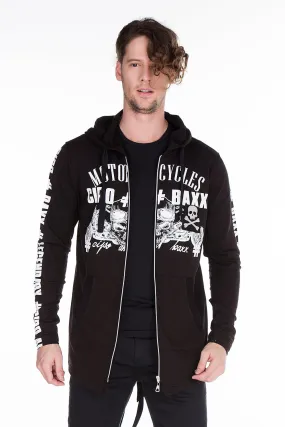 CL239 Herren Sweatjacke mit trendigen Biker-Print-Elementen