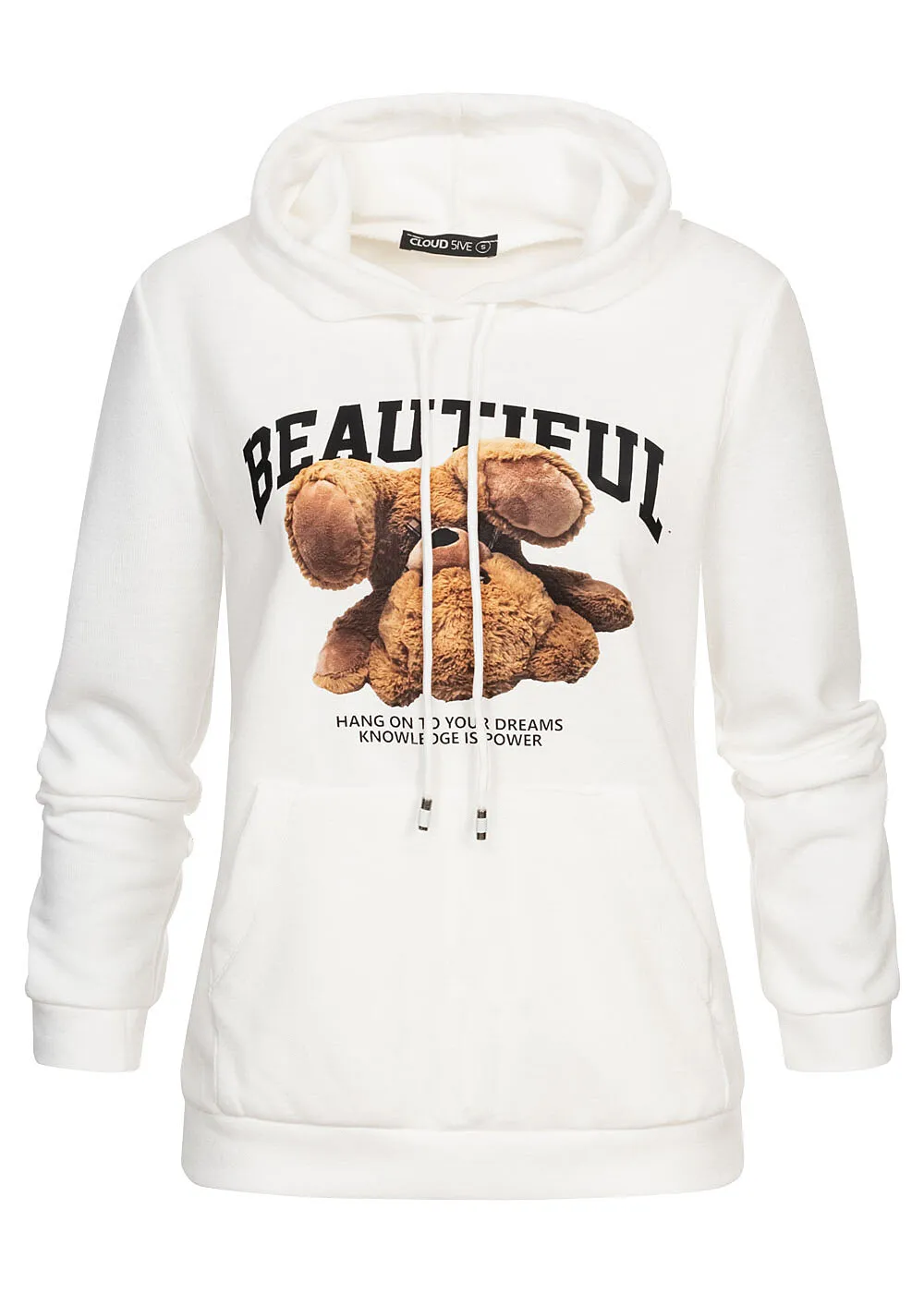 Cloud5ive Damen Hoodie mit Beautiful Teddy Print weiss