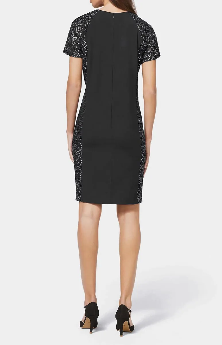 Damen Kleid Etuikleid Cocktailkleid Abendkleid kurz kurzarm Spitze schwarz
