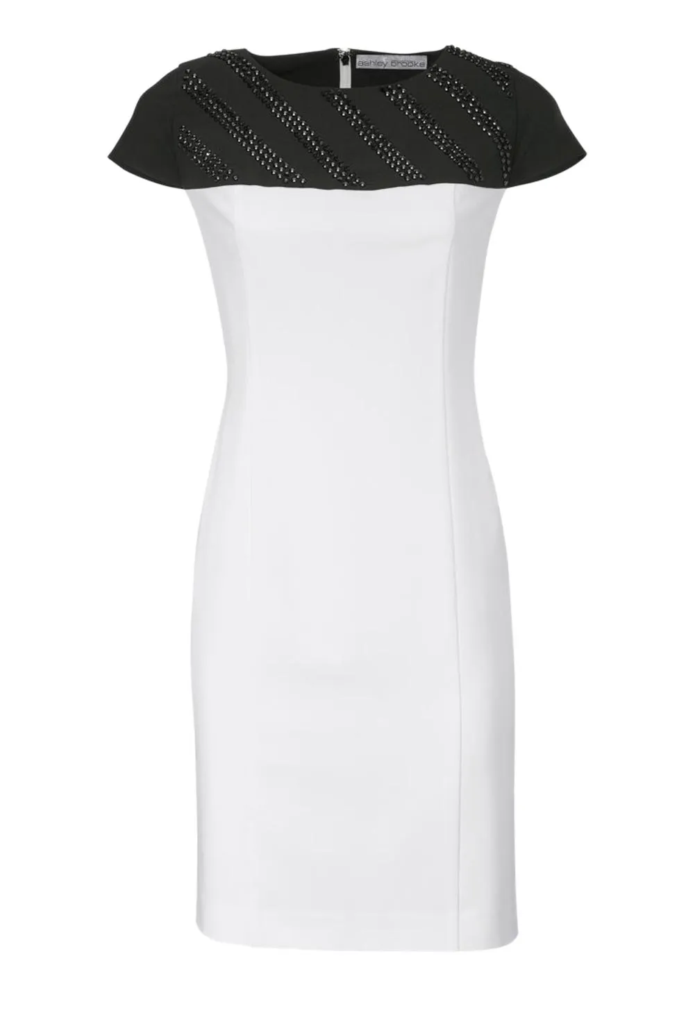 Damen Kleid Etuikleid Cocktailkleid ecru-schwarz Business Kleid