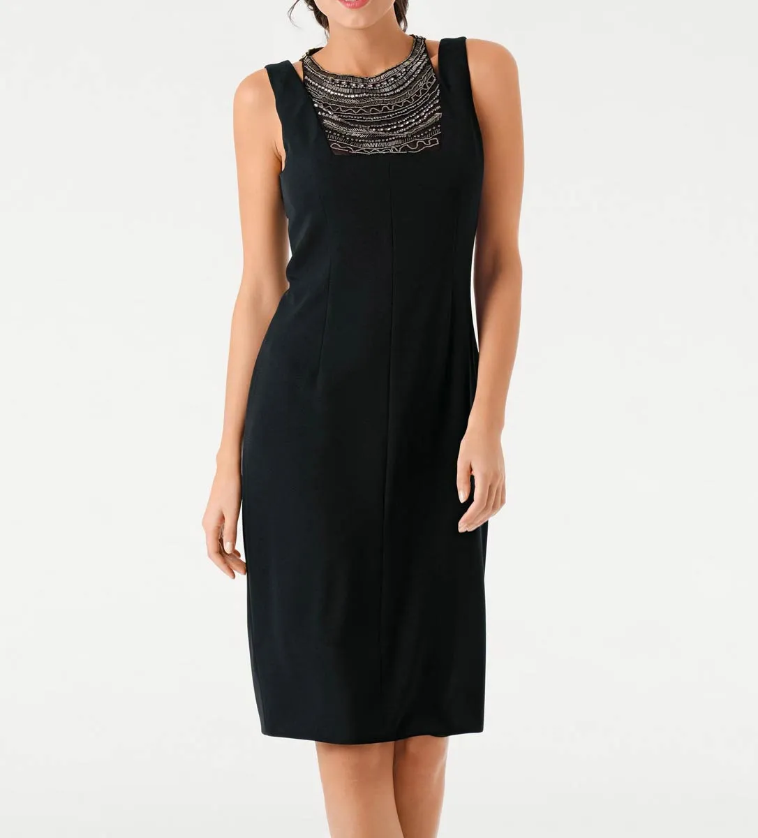 Etuikleid 40 Abendkleid kurz schwarz ärmellos bestickt Perlen ASHLEY BROOKE