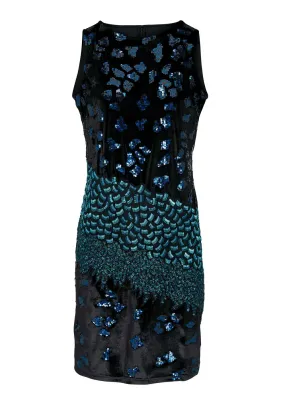 Etuikleid 44 Abendkleid Kleid Cocktailkleid schwarz bestickt Samtkleid Samt