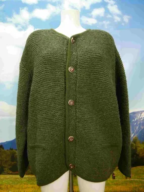 Fesche grobgestrickte Strickjacke grün herrliche Trachtenjacke Jacke Gr.58
