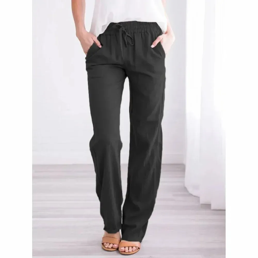 Heidi-Mode | Damen Baumwoll-Leinenhose mit Kordelzug