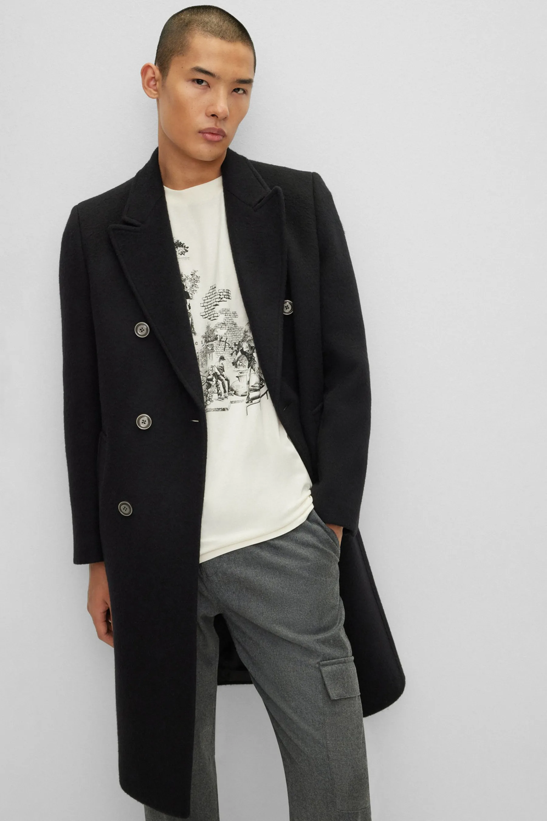 HUGO Slim Fit Wool Blend Coat Miroy  