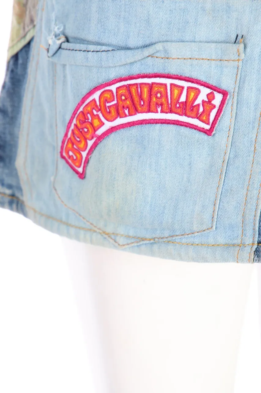 Just cavalli - Patchwork-Mini-Jeansrock mit Schmuckstein-Applikation - D 36