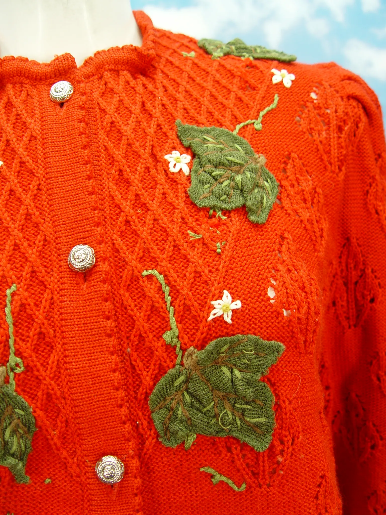 kurze Dirndljacke Vintage Style PFISTER Besatz Strickjacke Trachtenjacke Gr.46