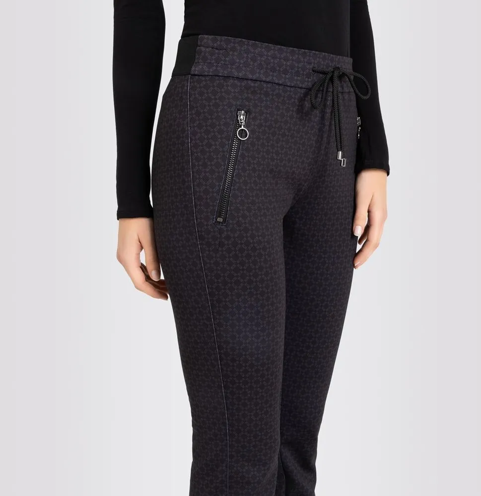 MAC JEANS EASY Smart Jersey- Hose Tunnelzug Ornament- Muster schwarz S23 0107L271000