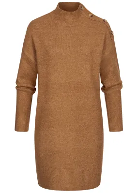 ONLY Damen Strickkleid mit Deko-Knopfleiste und High-Neck toasted coconut braun