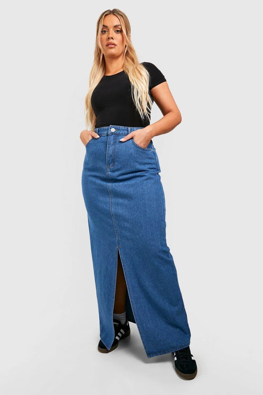 Plus Maxi-Jeansrock mit Schlitz