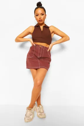 Schokoladenbrauner Jeansrock mit Kontrastnaht