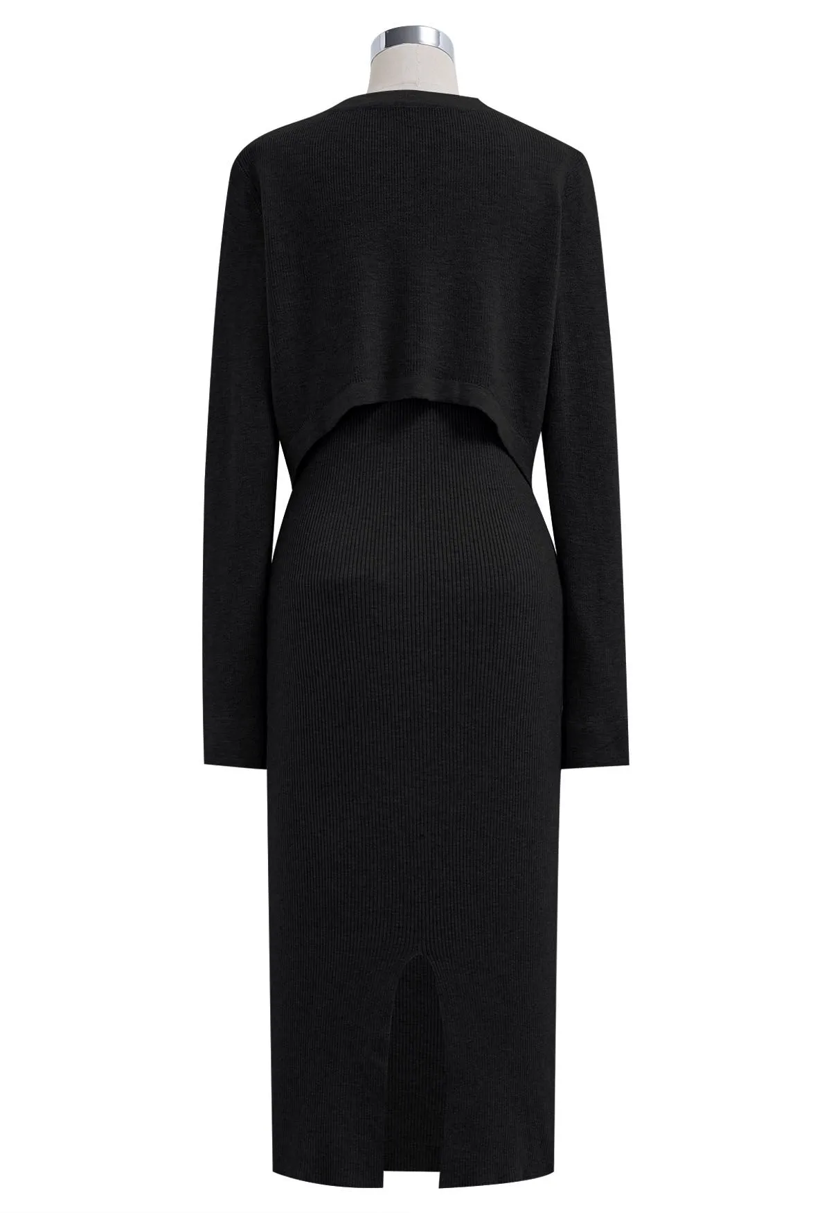 Set aus Neckholder-Strickkleid und Cardigan mit Cut-out in Schwarz