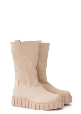 Seventyseven Lifestyle Damen Schuh Plateau Stiefel in Velour-Optik Zipper beige