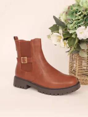 Stiefeletten mit strukturierter Sohle, Stretchseite und quadratischem Schnallenriemen