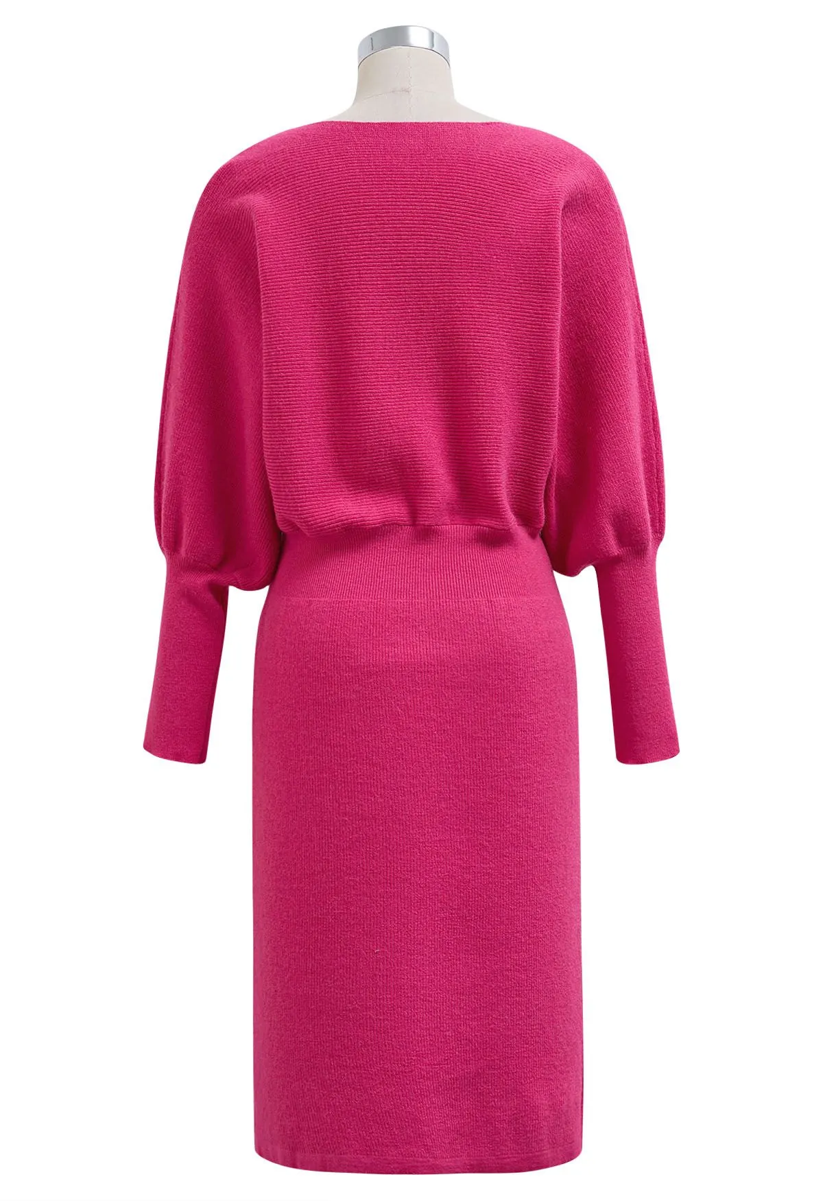 Strickkleid mit Fledermausärmeln und taillierter Taille in Pink