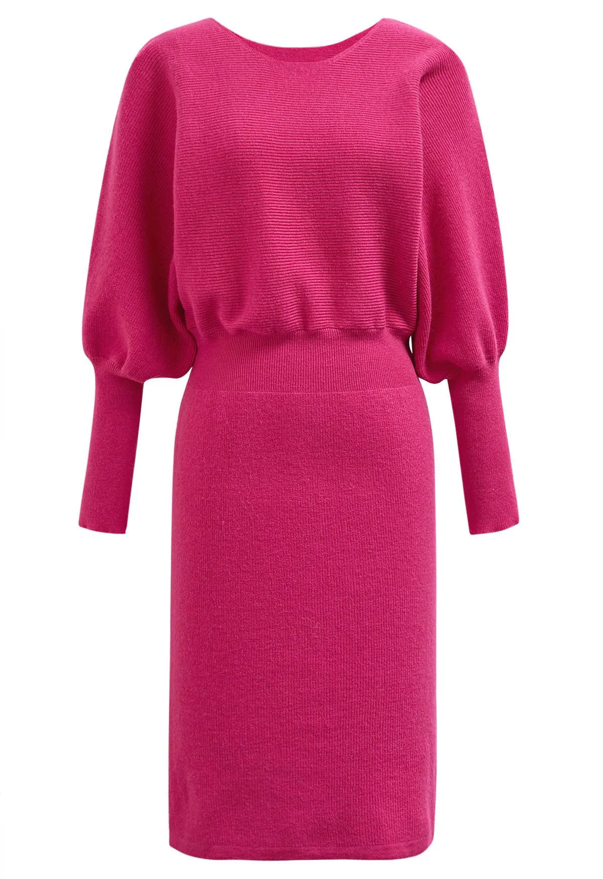 Strickkleid mit Fledermausärmeln und taillierter Taille in Pink